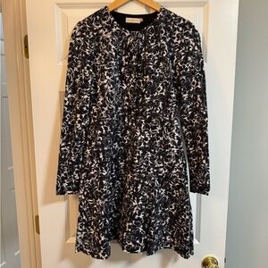 Tory Burch Monochrome Floral Long Sleeve Dress